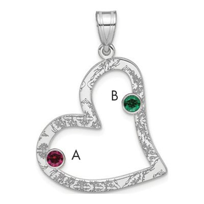 Sterling Silver Personalized 2-Stone Heart Family Pendant