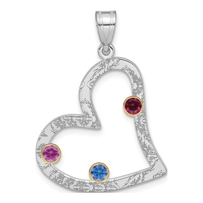 Gold-Plated Sterling Silver Personalized 3-Birthstone Heart Family Pendant – view 2