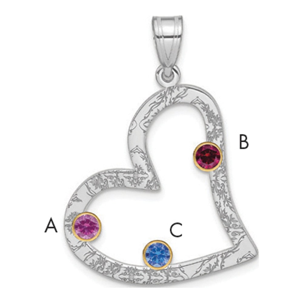 Gold-Plated Sterling Silver Personalized 3-Birthstone Heart Family Pendant