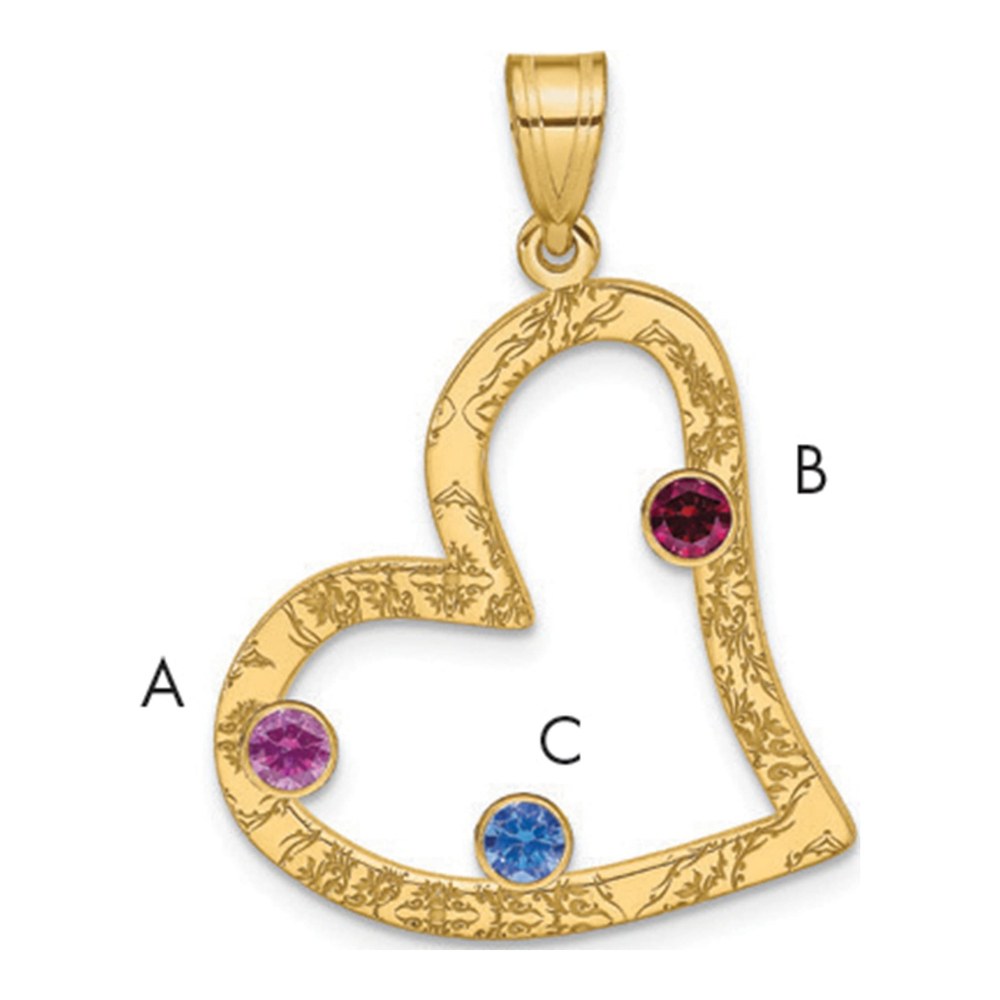 Gold-Plated Sterling Silver Personalized 3-Birthstone Heart Family Pendant