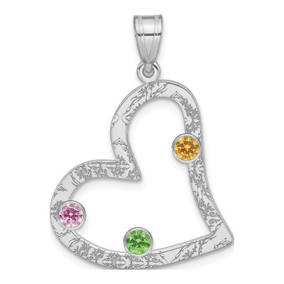Sterling Silver Personalized 3-Birthstone Heart Family Pendant – view 2