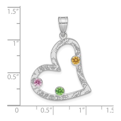 Sterling Silver Personalized 3-Birthstone Heart Family Pendant – view 3
