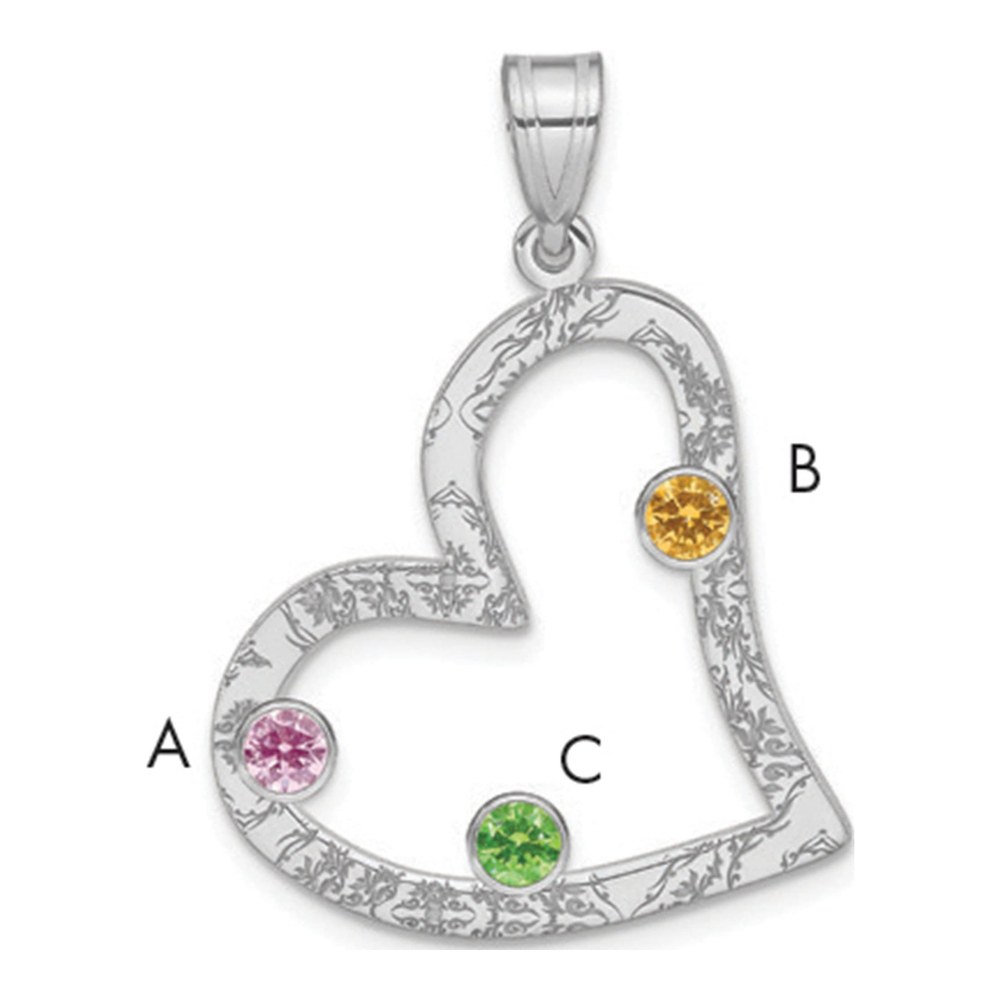 Sterling Silver Personalized 3-Birthstone Heart Family Pendant