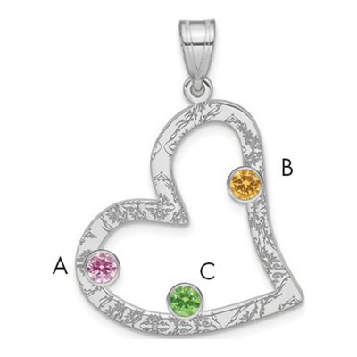 Sterling Silver Personalized 3-Birthstone Heart Family Pendant