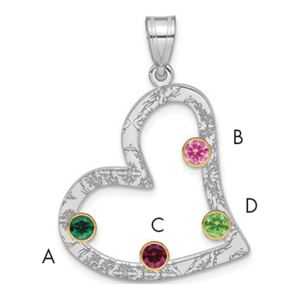 Gold-Plated Sterling Silver Personalized 4-Birthstone Heart Family Pendant