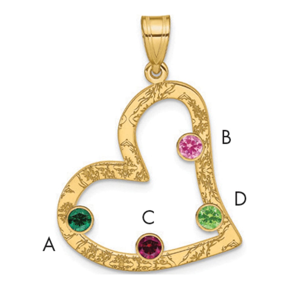 Gold-Plated Sterling Silver Personalized 4-Birthstone Heart Family Pendant
