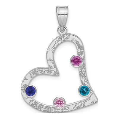 Sterling Silver Personalized 4-Stone Heart Family Pendant – view 2