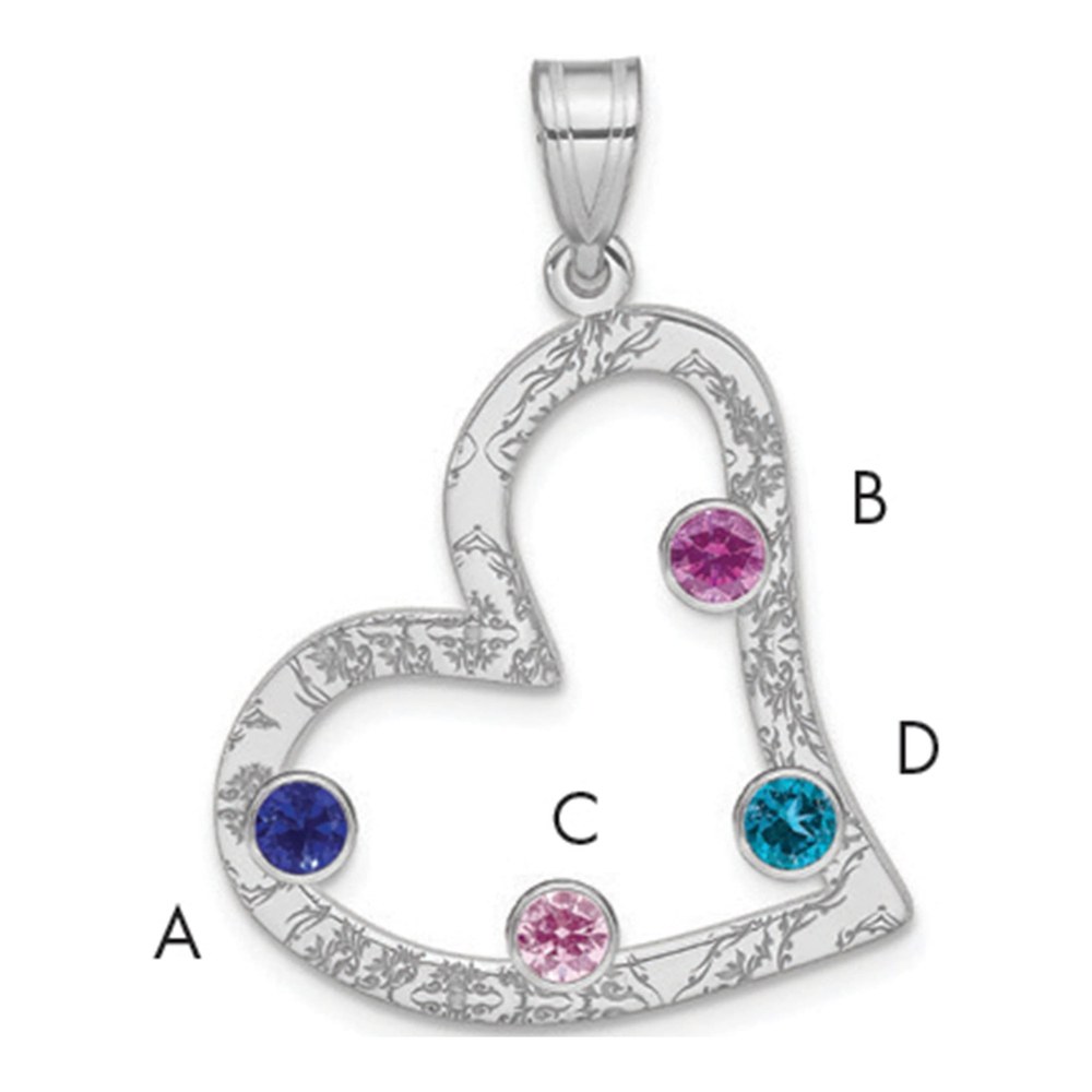 Personalized 4-Stone Heart Family Pendant