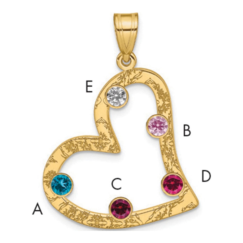 Gold-Plated Sterling Silver Personalized 5-Birthstone Heart Family Pendant