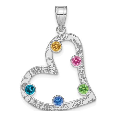 Sterling Silver Personalized 5-Birthstone Heart Family Pendant – view 2