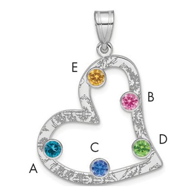 Sterling Silver Personalized 5-Birthstone Heart Family Pendant