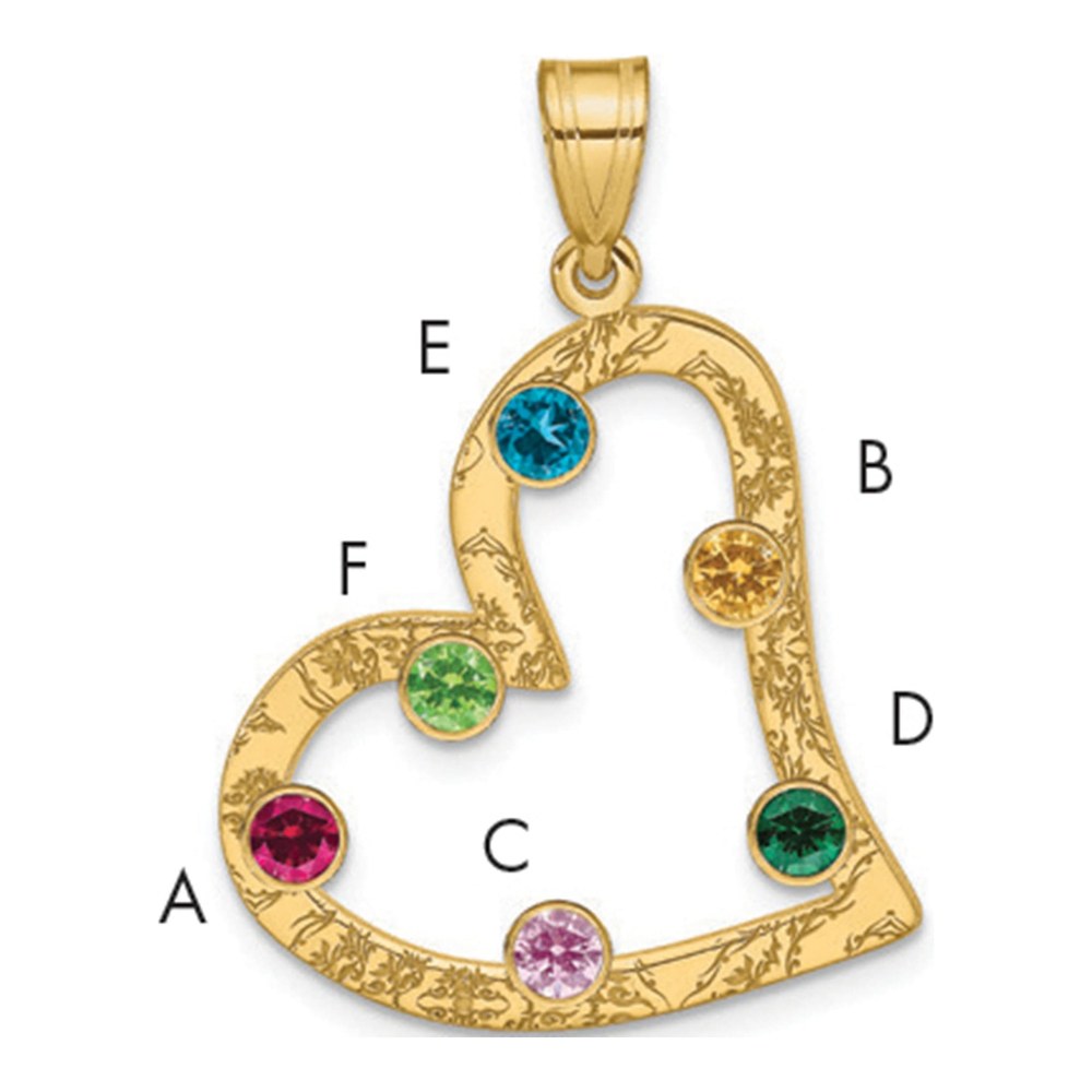 Gold-Plated Sterling Silver Personalized 6-Birthstone Heart Family Pendant