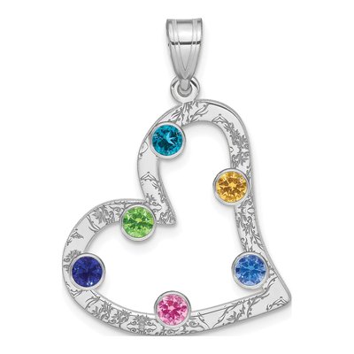 Sterling Silver Personalized 6-Birthstone Heart Family Pendant – view 2