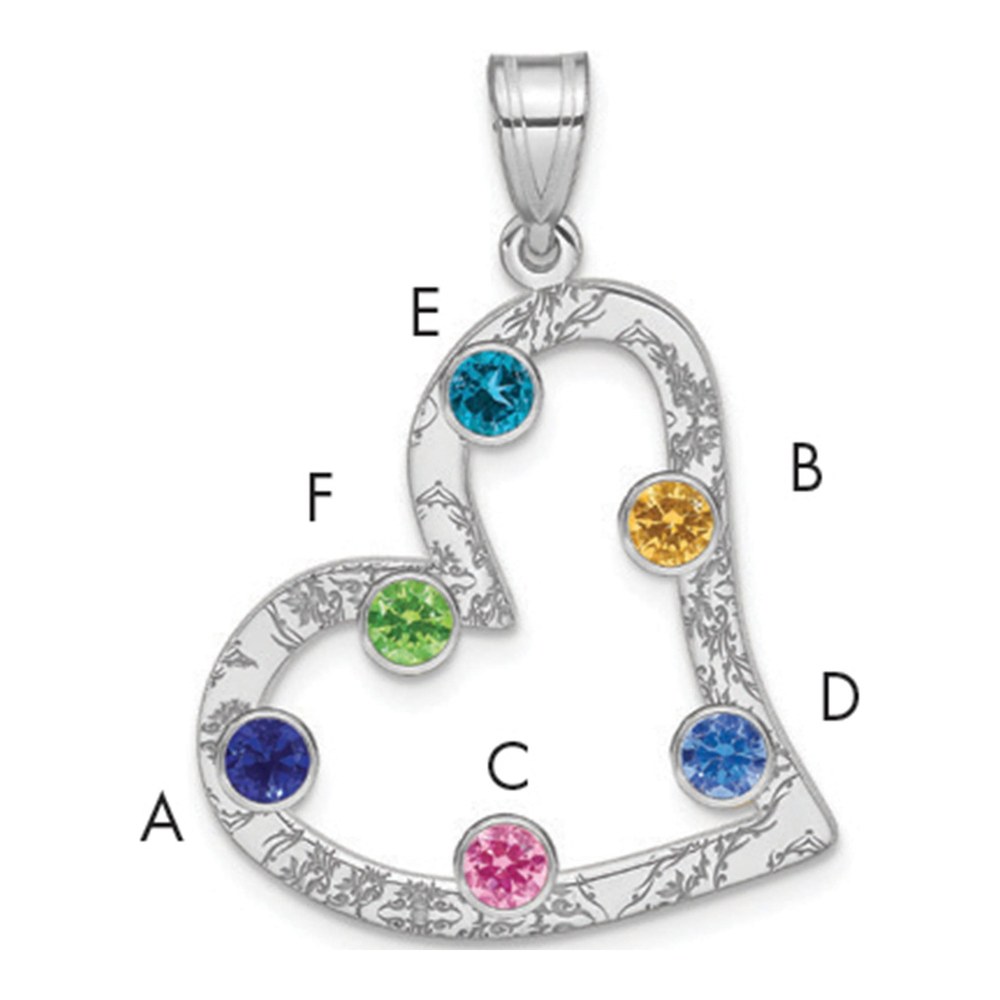Personalized 6 Birthstone Heart Family Pendant