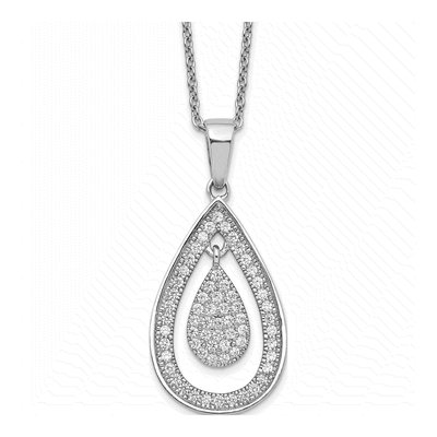 Sterling Silver CZ Teardrop Pave Pendant Necklace
