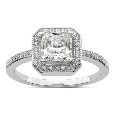 Sterling Silver CZ Halo Engagement Ring