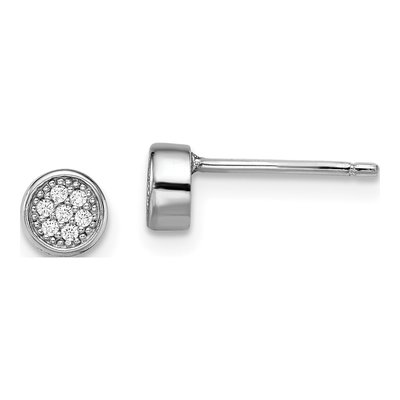 Sterling Silver CZ Micro Pave Button Stud Earrings