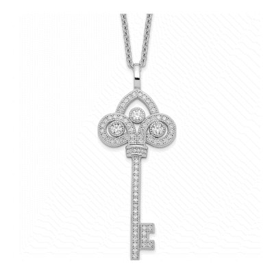 Sterling Silver CZ Key Pendant Necklace