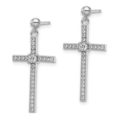 Sterling Silver CZ Cross Dangle Earrings, Pave – view 3