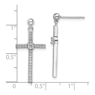 Sterling Silver CZ Cross Dangle Earrings, Pave – view 5