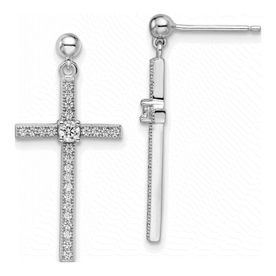 Sterling Silver CZ Cross Dangle Earrings