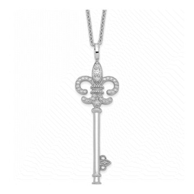 Sterling Silver CZ Key Pendant Necklace