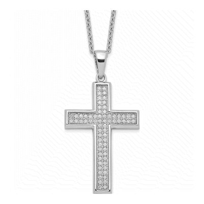 Sterling Silver CZ Pave Cross Necklace