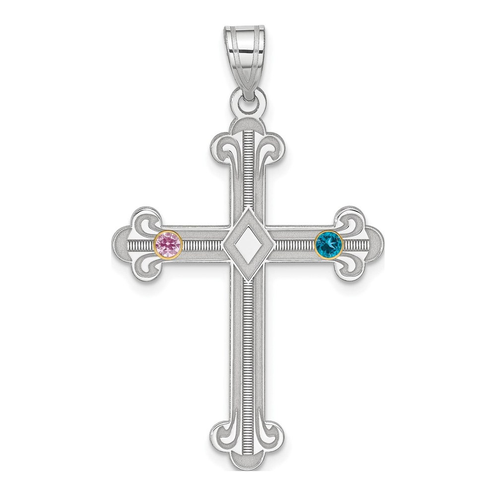 Sterling Silver Family Cross Pendant w/ Crystals