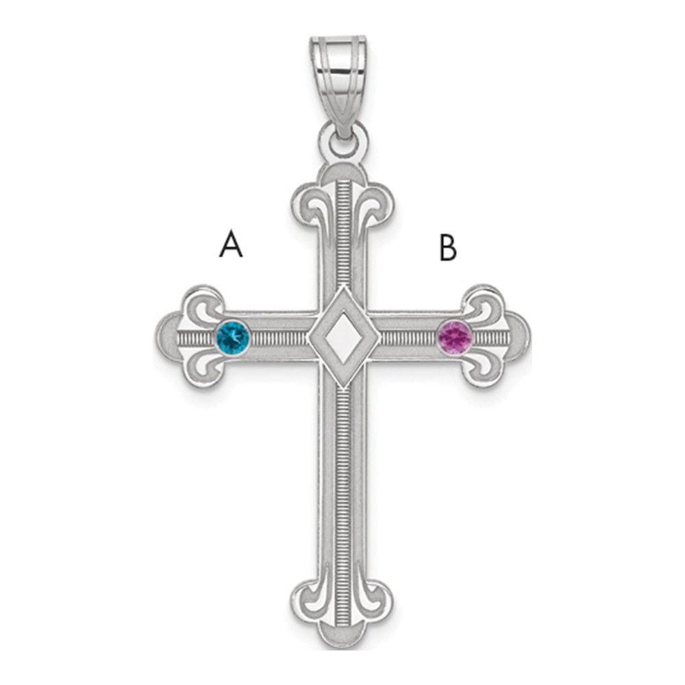 Sterling Silver Family Cross Pendant with Crystals