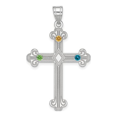 Sterling Silver Family Cross Pendant w/ Crystals – view 2