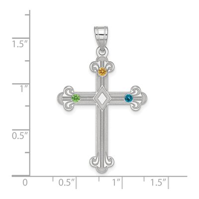 Sterling Silver Family Cross Pendant w/ Crystals – view 3