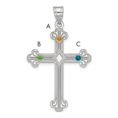 Sterling Silver Family Cross Pendant w/ Crystals