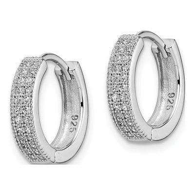 Sterling Silver 10mm CZ Pave Huggie Hoop Earrings – view 3