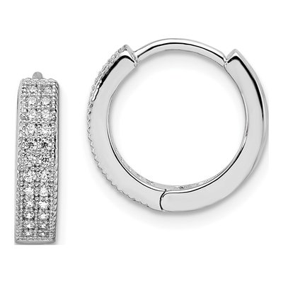 Sterling Silver 10mm CZ Pave Huggie Hoop Earrings