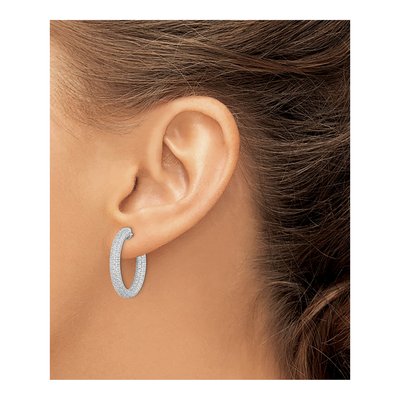 Sterling Silver 25mm CZ Pave Inside-Out Hoop Earrings – view 4