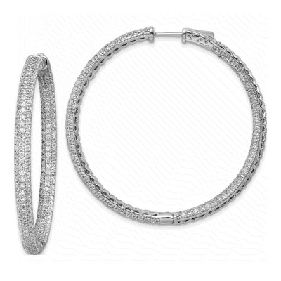 Sterling Silver 50mm CZ Pave Inside-Out Hoop Earrings