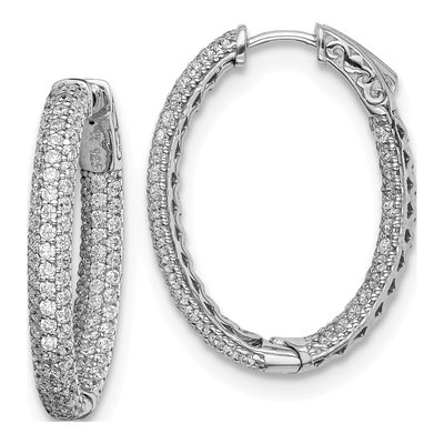 Sterling Silver 32mm CZ Pave Inside-Out Hoop Earrings