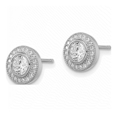 Sterling Silver CZ Pave Halo Button Stud Earrings – view 3
