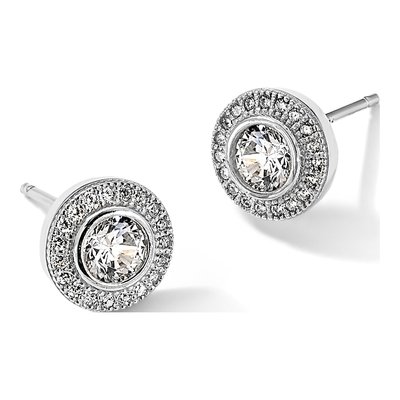 Sterling Silver CZ Pave Halo Button Stud Earrings – view 6
