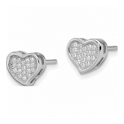 Sterling Silver CZ Pave Heart Stud Earrings – view 3