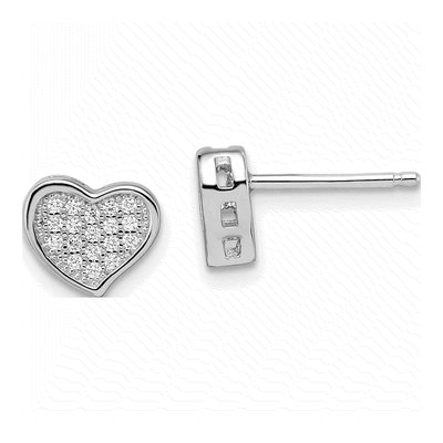Sterling Silver CZ Pave Heart Stud Earrings