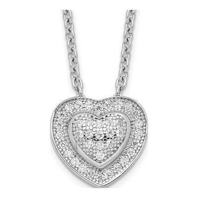 Sterling Silver CZ Pave Heart Pendant Necklace