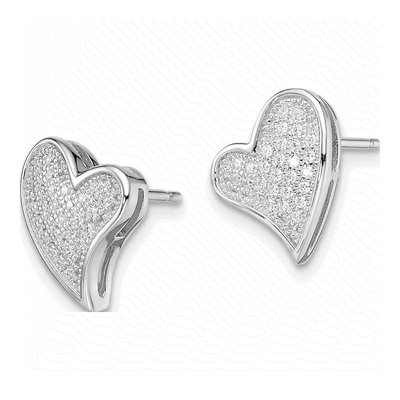 Sterling Silver CZ Heart Pave Stud Earrings – view 3