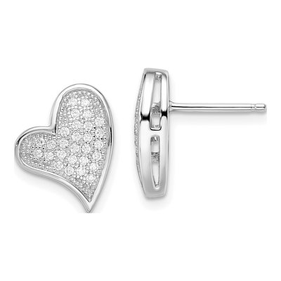 Sterling Silver CZ Heart Pave Stud Earrings