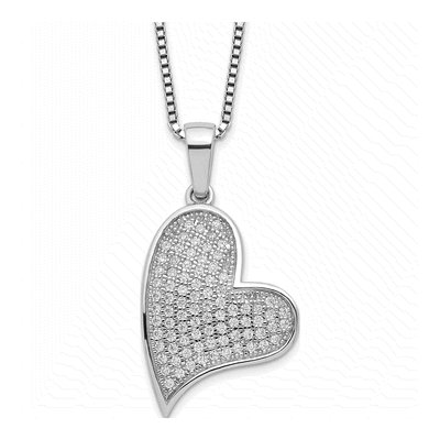 Sterling Silver CZ Pave Heart Pendant Necklace