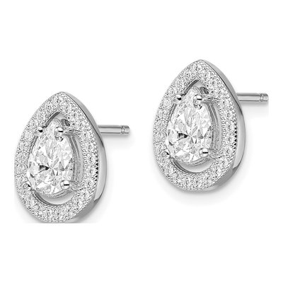 Sterling Silver CZ Pear Halo Pave Stud Earrings – view 3