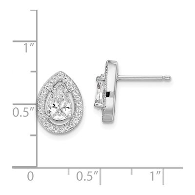 Sterling Silver CZ Pear Halo Pave Stud Earrings – view 5