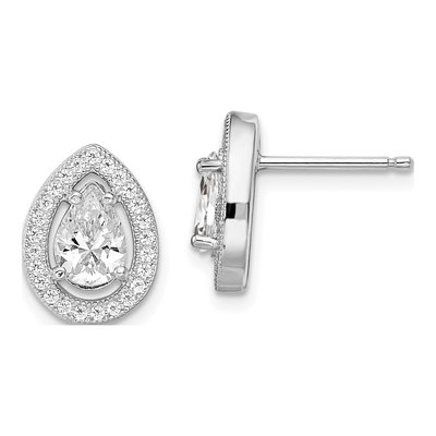 Sterling Silver CZ Pear Halo Pave Stud Earrings