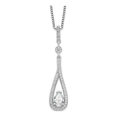 Sterling Silver CZ Teardrop Pendant Necklace