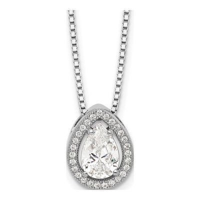 Sterling Silver CZ Teardrop Pendant Necklace